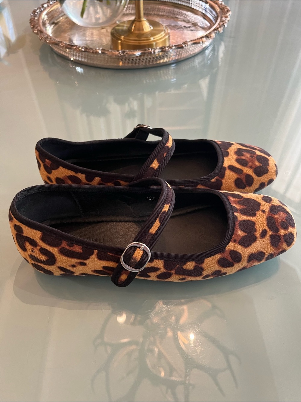 Leopard Print Mary Jane Flats - Fabric Brown/Black